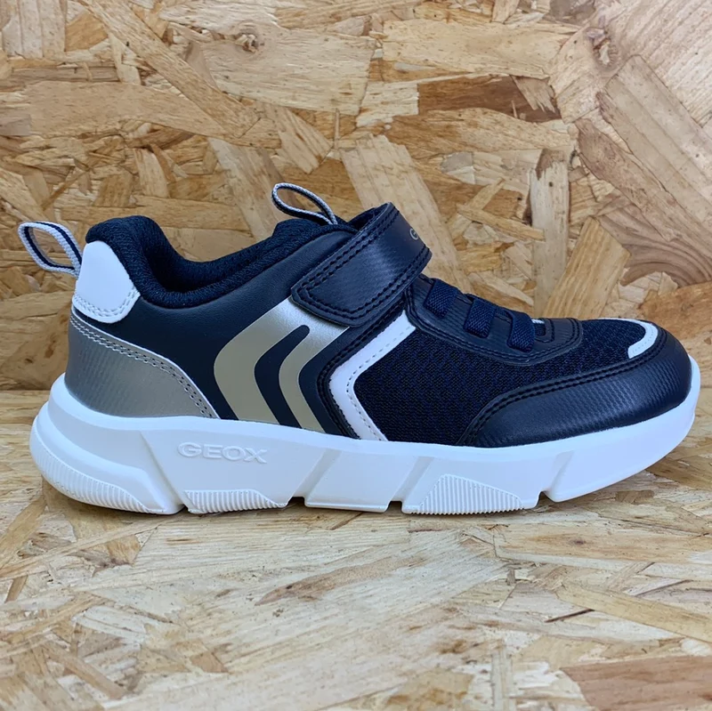 Geox Aril-Turnschuhe für Kinder – Marineblau/Silber
