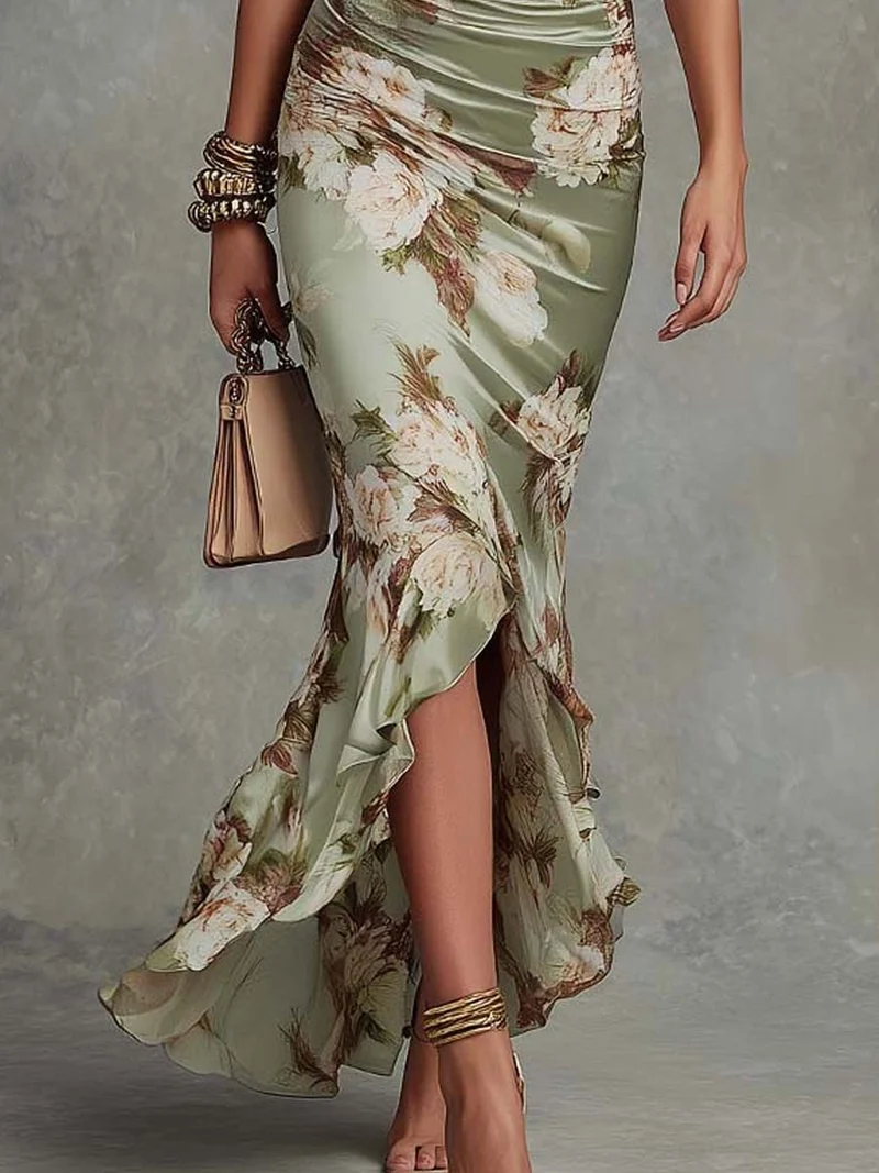 Apollonia | Damen Wickel Maxi Kleid mit Blumendruck