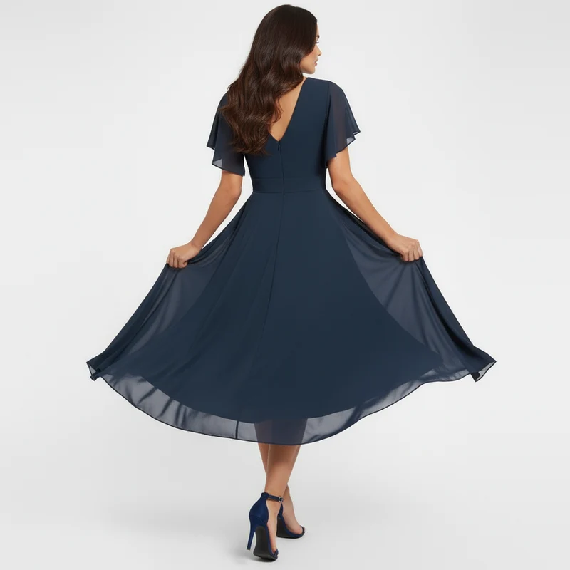 Emmeline | Damen V-Ausschnitt Midi Kleid