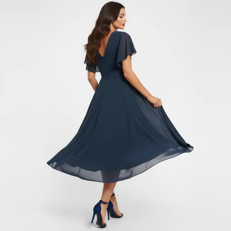Emmeline | Damen V-Ausschnitt Midi Kleid