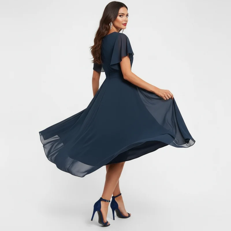Emmeline | Damen V-Ausschnitt Midi Kleid