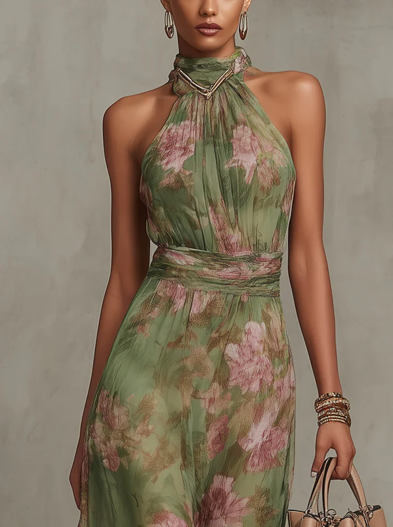 Celestina | Damen Neckholder Blumen Maxikleid