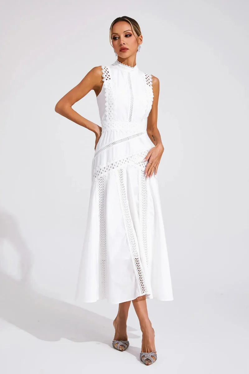 Ottaviana | Damen Ärmelloses Midi Spitzenkleid Gelb