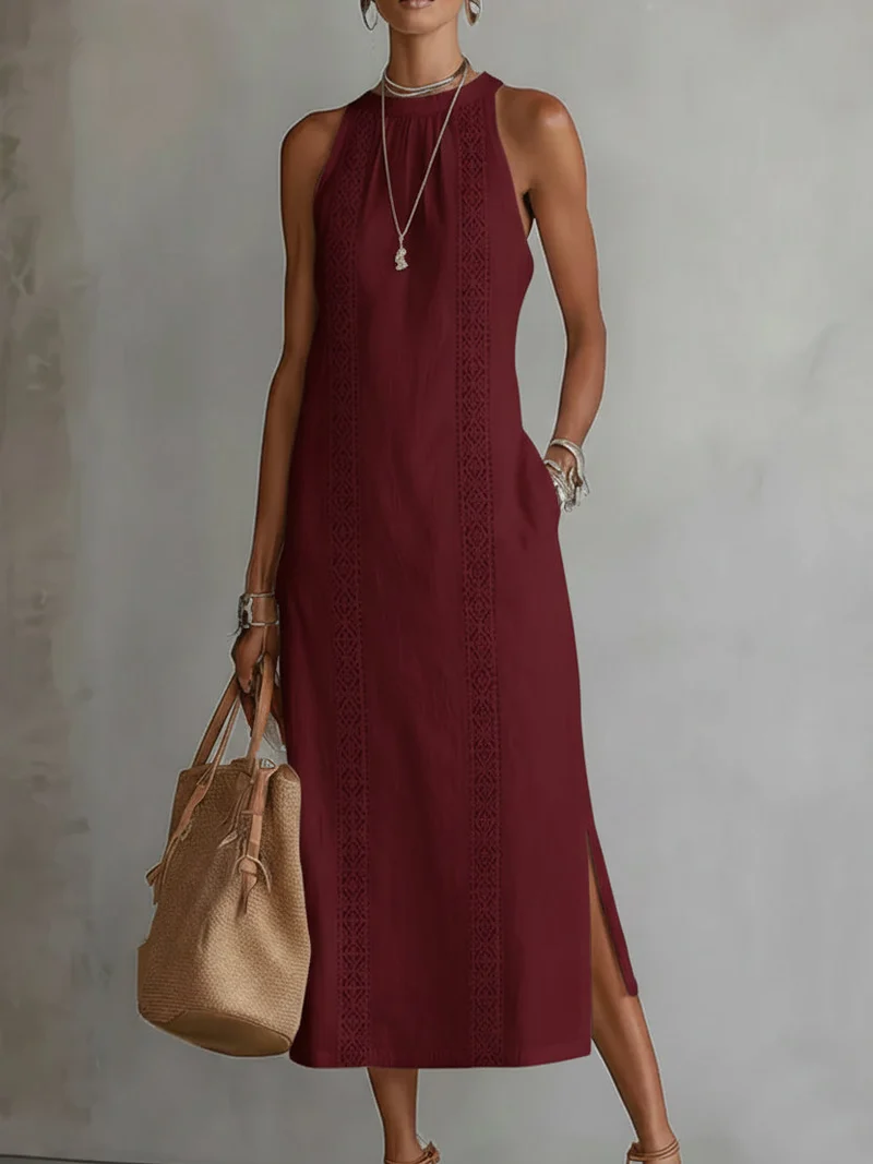 Zenobia | Damen Ärmeloses Midikleid mit Stehkragen
