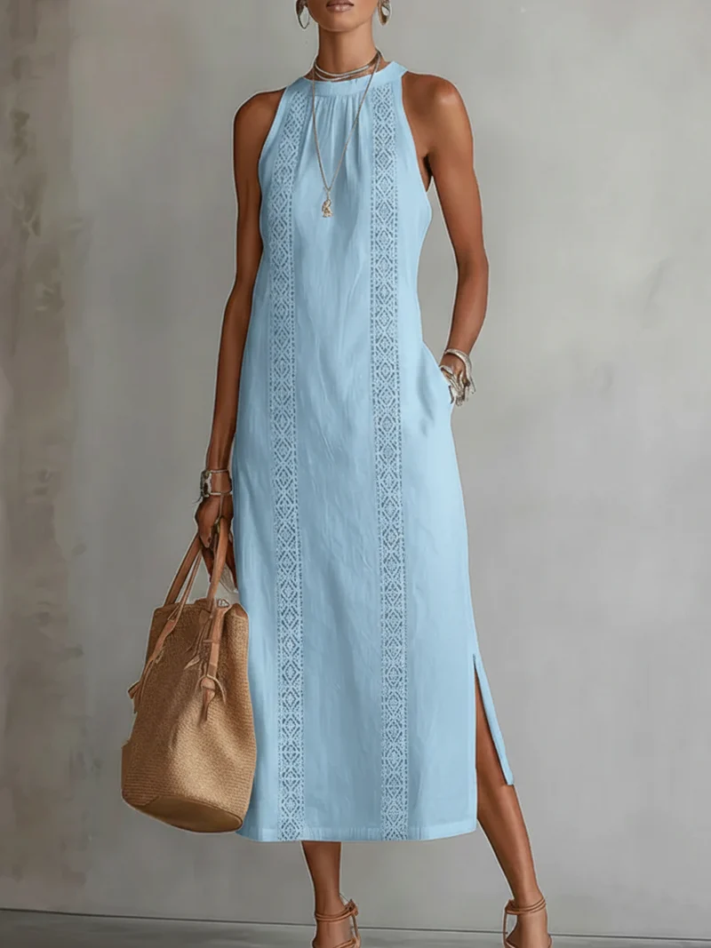 Zenobia | Damen Ärmeloses Midikleid mit Stehkragen