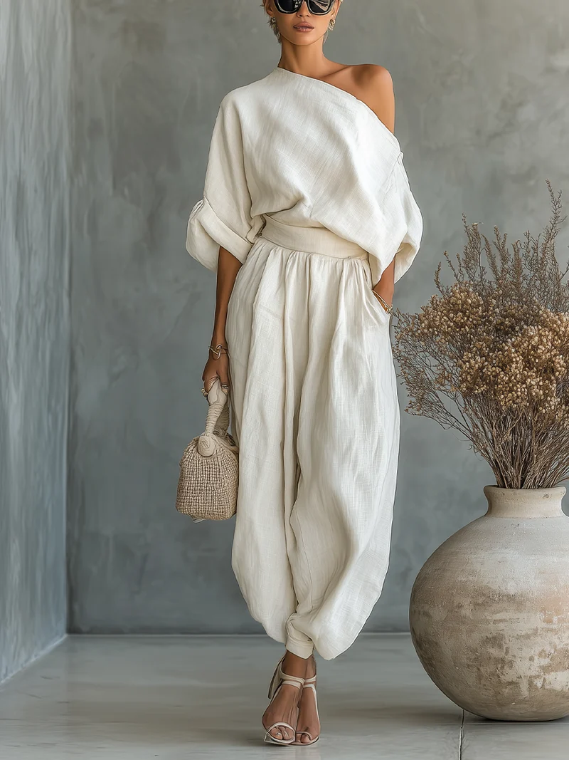 Franziska | Damen Schulterfreies Langarm Outfit Set