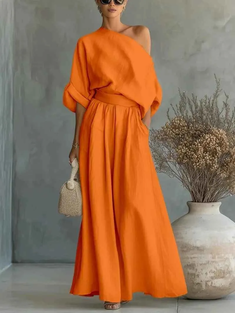 Franziska | Damen Schulterfreies Langarm Outfit Set