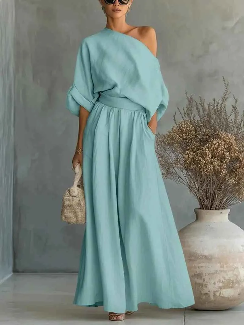 Franziska | Damen Schulterfreies Langarm Outfit Set