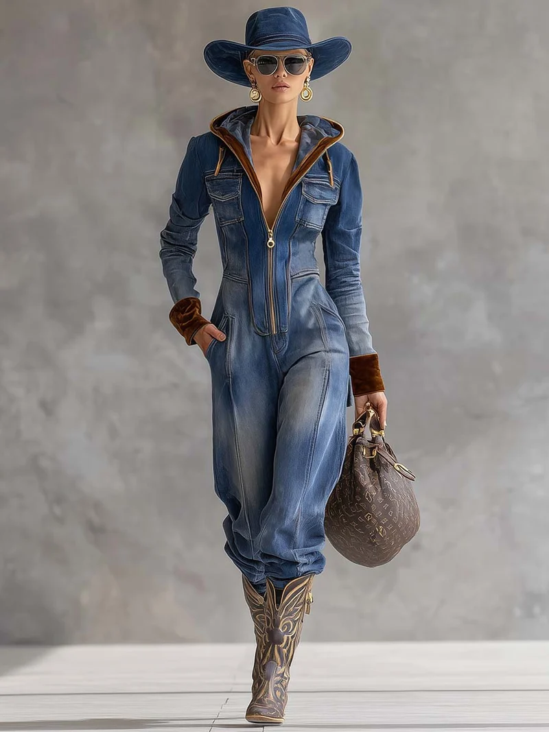 Brunhilde | Damen Kapuzen Jumpsuit mit Reißverschluss