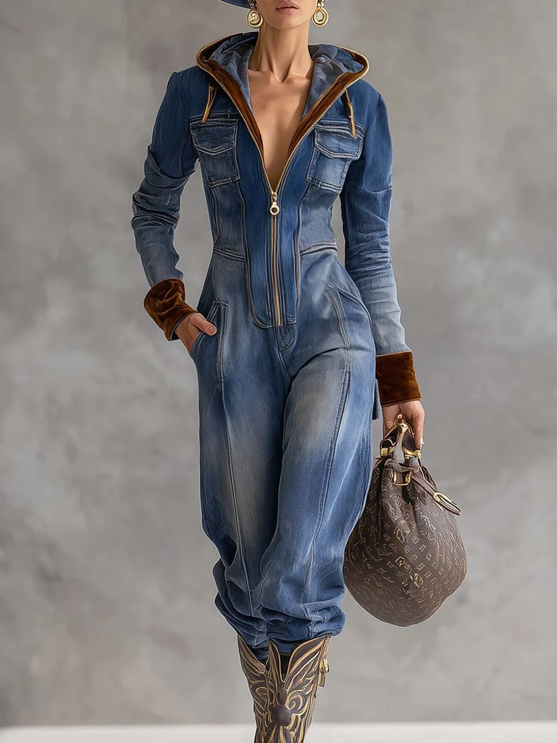 Brunhilde | Damen Kapuzen Jumpsuit mit Reißverschluss