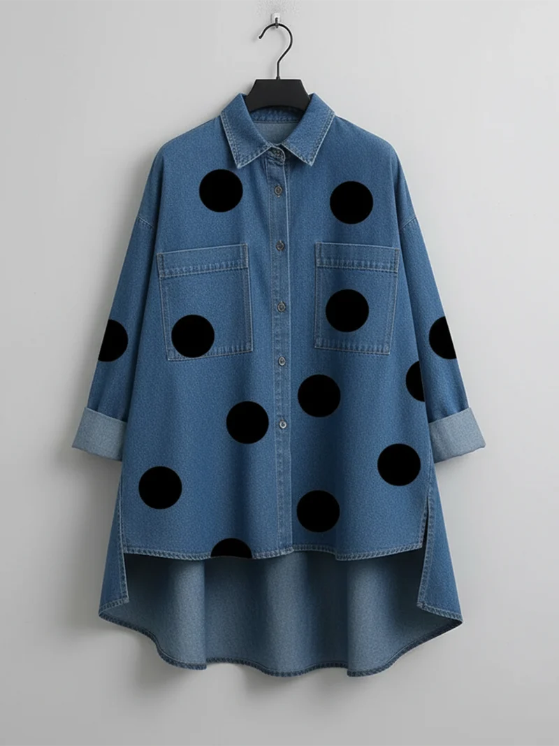 Nicolette | Damen Polka Dot Stehkragen Langarm Bluse