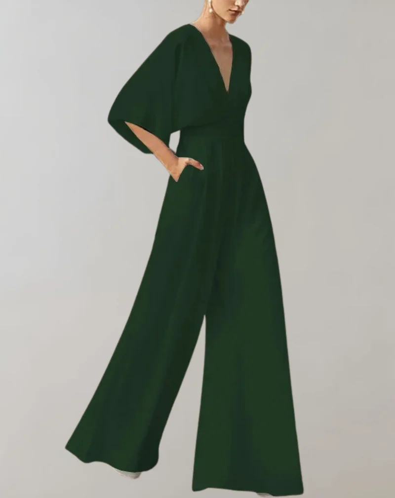 Iolanthe | Damen Wide Leg V-Ausschnitt Jumpsuit