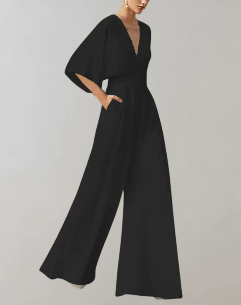 Iolanthe | Damen Wide Leg V-Ausschnitt Jumpsuit