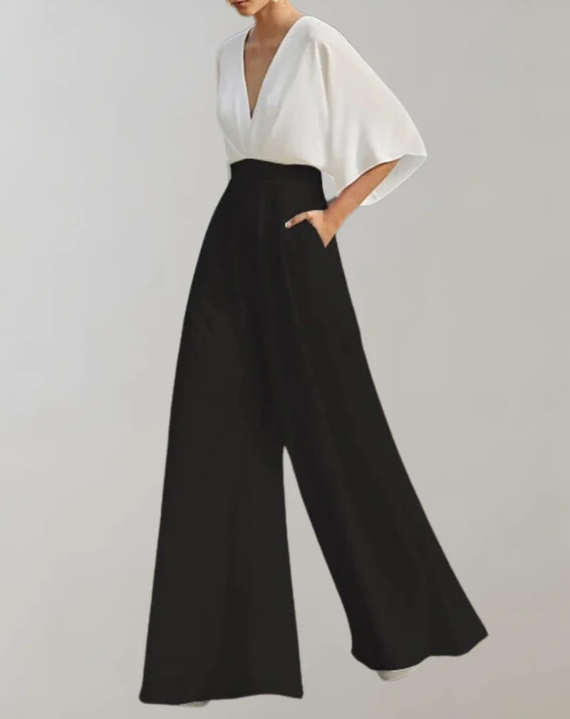 Iolanthe | Damen Wide Leg V-Ausschnitt Jumpsuit