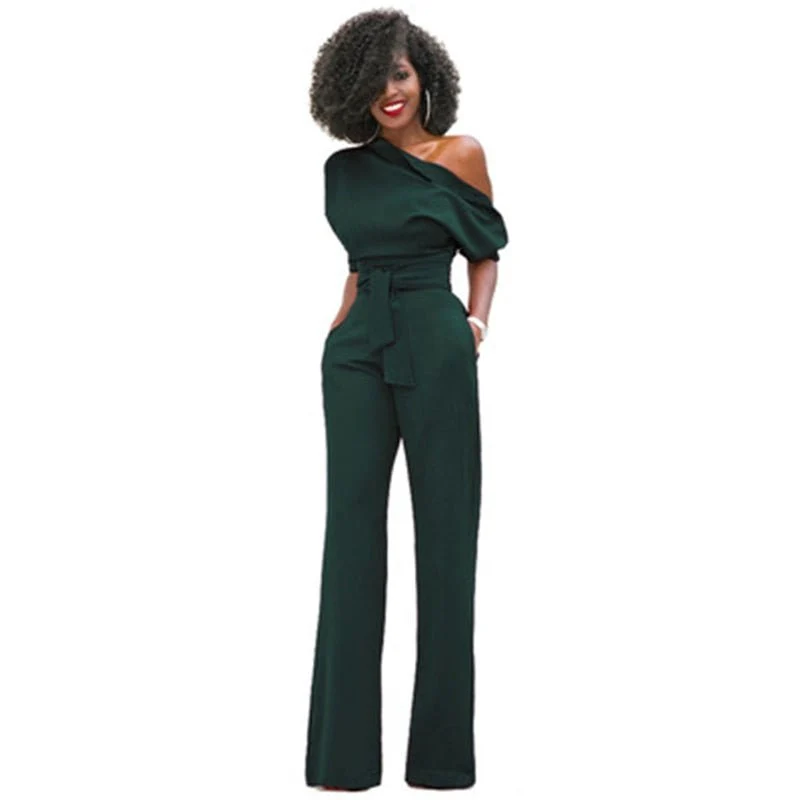 Veronica | Damen One Shoulder Weites Bein Jumpsuit