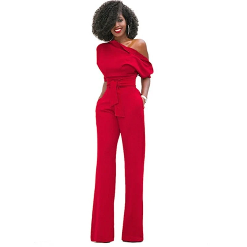 Veronica | Damen One Shoulder Weites Bein Jumpsuit