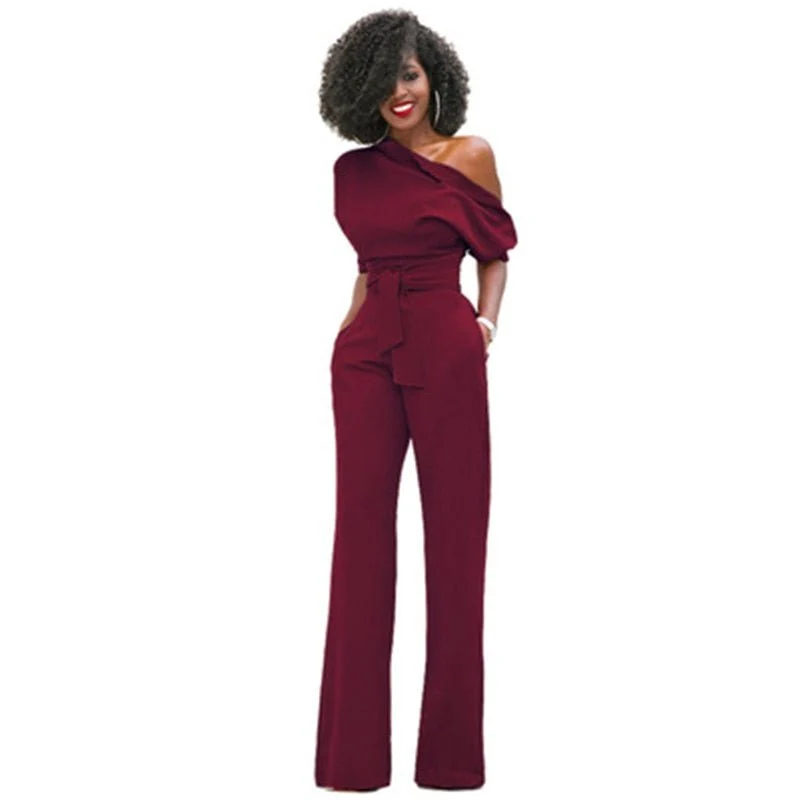 Veronica | Damen One Shoulder Weites Bein Jumpsuit