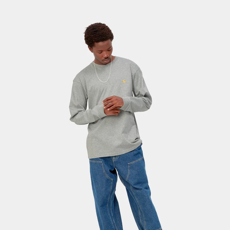Carhartt WIP Herren Chase Langarm-T-Shirt – Grey Heather