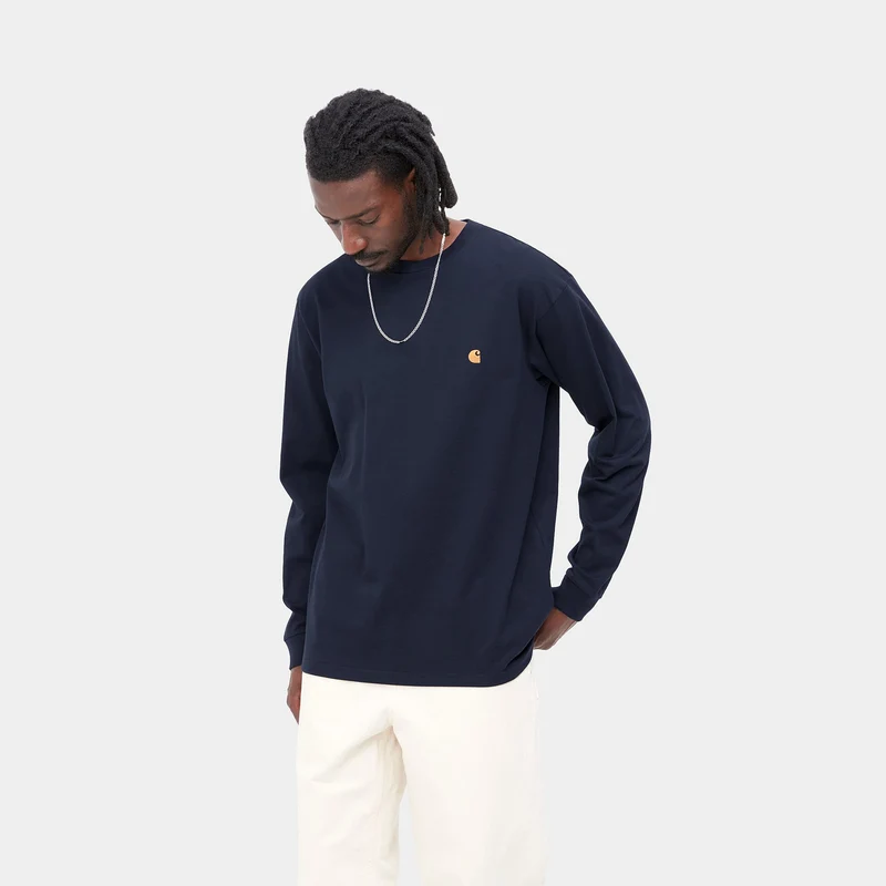 Carhartt WIP Herren Chase Langarm-T-Shirt – Dunkelblau