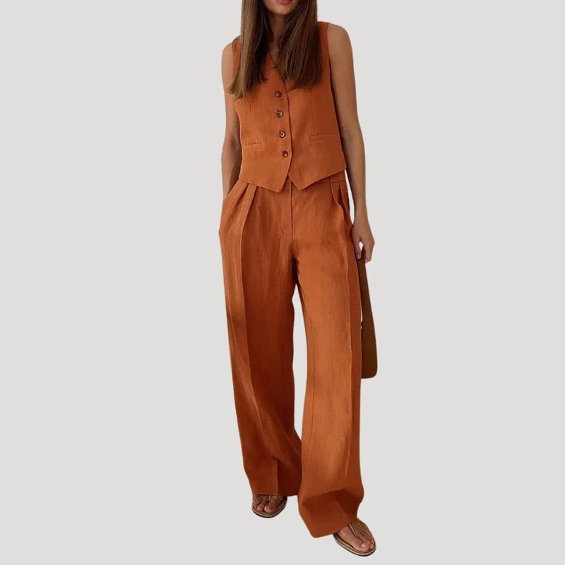 Evadne | Damen Ärmellose Weste Weit Hose Set