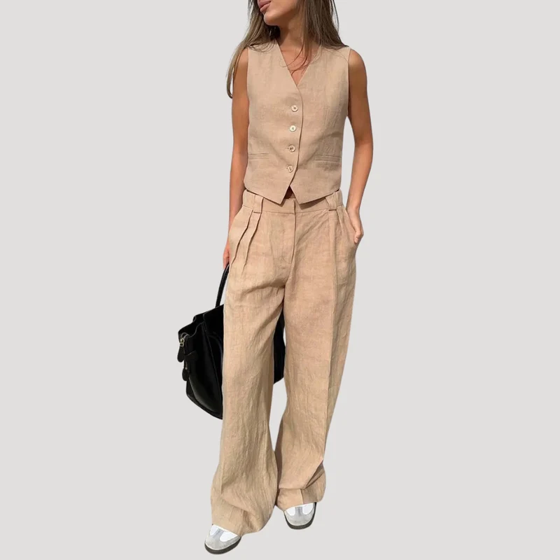 Evadne | Damen Ärmellose Weste Weit Hose Set