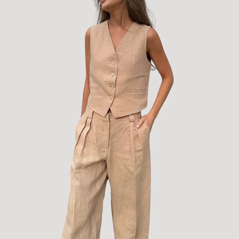 Evadne | Damen Ärmellose Weste Weit Hose Set