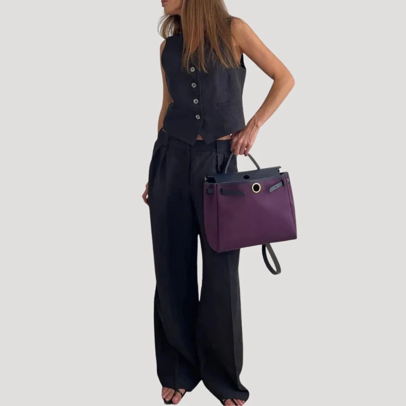 Evadne | Damen Ärmellose Weste Weit Hose Set