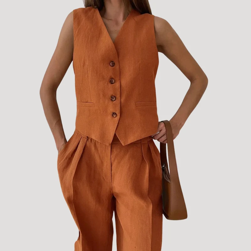 Evadne | Damen Ärmellose Weste Weit Hose Set