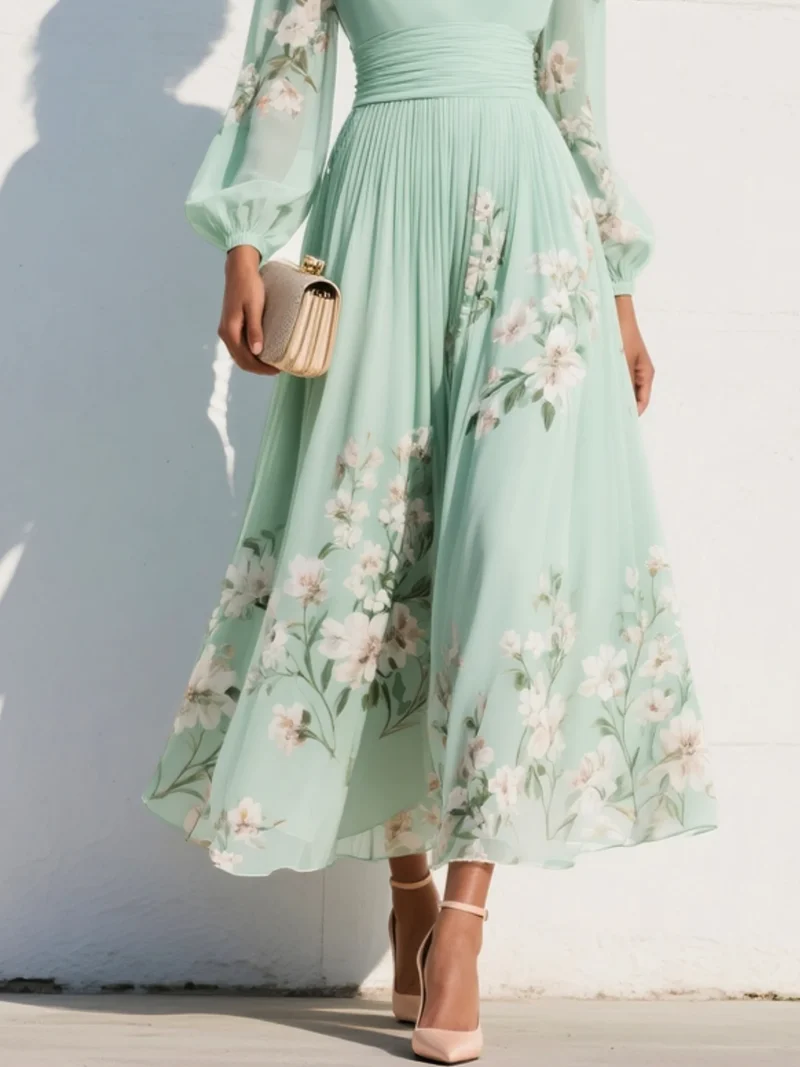 Leonora | Damen Blumen Midi Kleid mit V-Ausschnitt