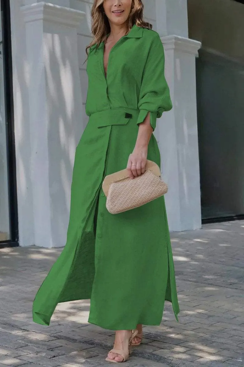 Hannelotte | Damen Blusenkleid Maxikleid mit Gürtel