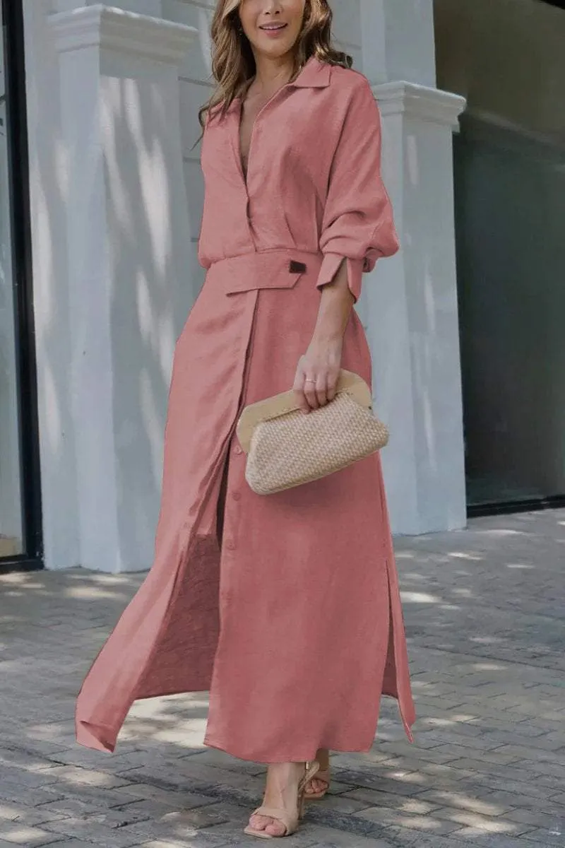 Hannelotte | Damen Blusenkleid Maxikleid mit Gürtel