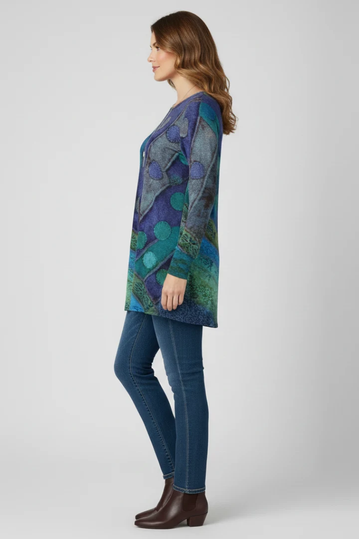 Magdalena | Damen Langarm Tunika mit Patchwork Muster