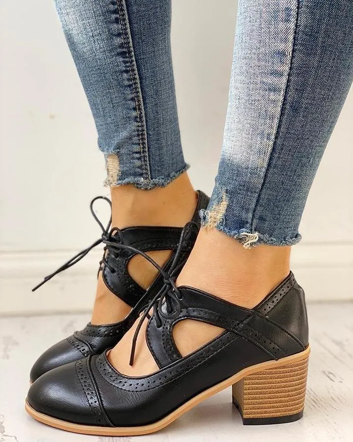 Rosalinde | Damen Schnür Halbschuhe mit Blockabsatz