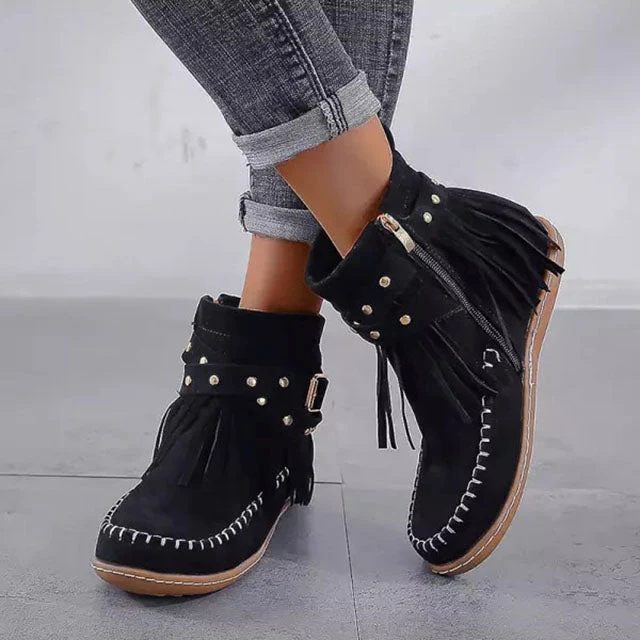 Dorothea | Damen Fransen Stiefeletten mit Schnallen