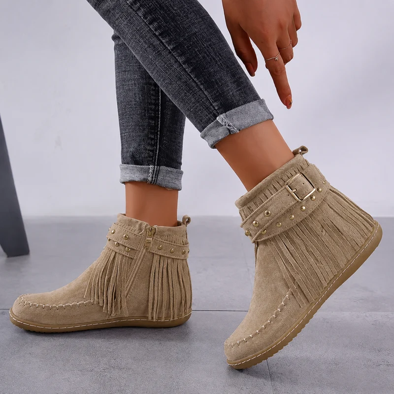 Dorothea | Damen Fransen Stiefeletten mit Schnallen