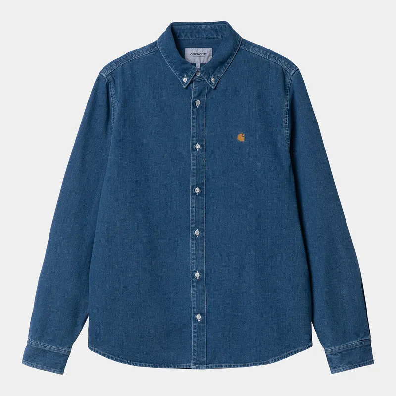 Carhartt WIP Herren Weldon Langarmhemd – Blue Stone Washed