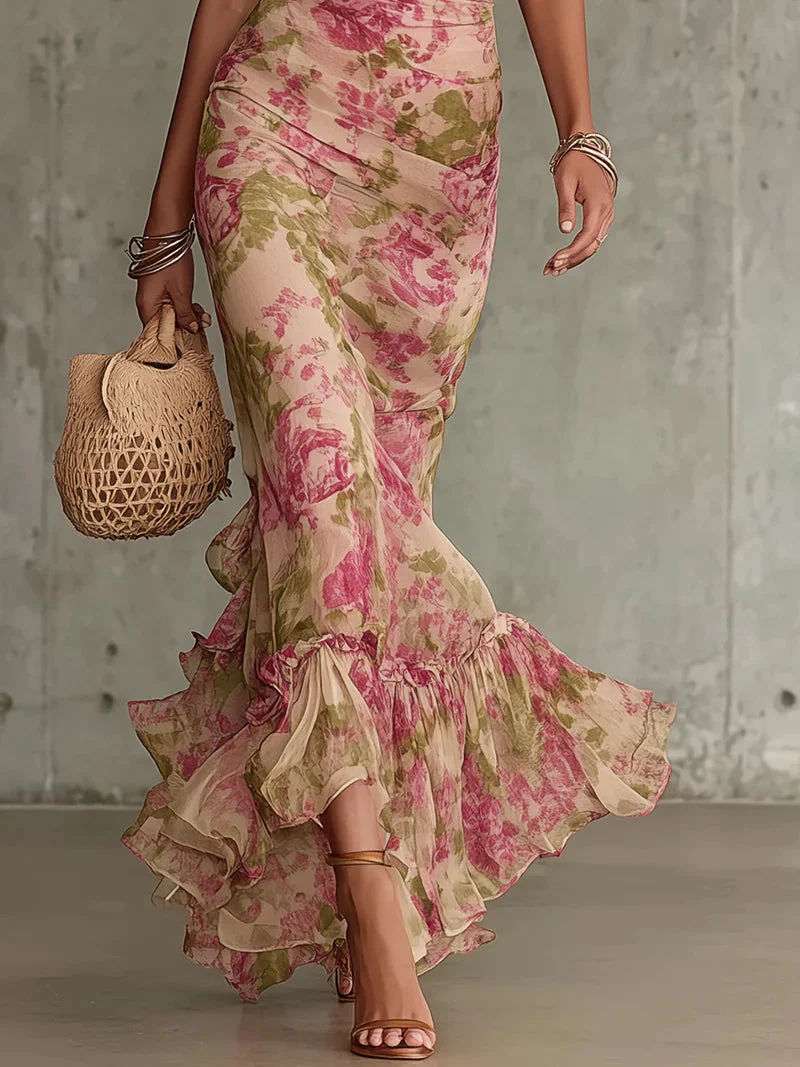 Penelope | Damen Blumen Puffärmel Maxikleid