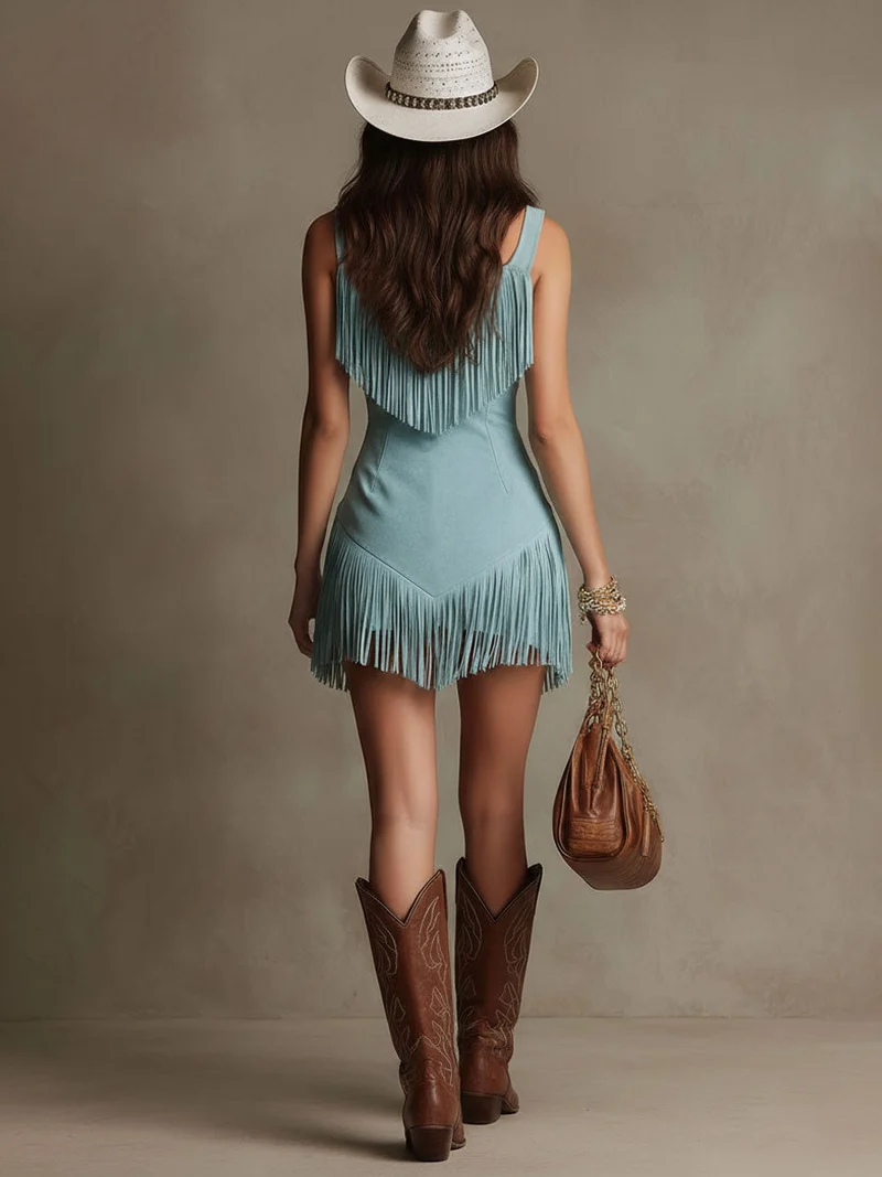 Theodora | Damen Fransen Mini Kleid