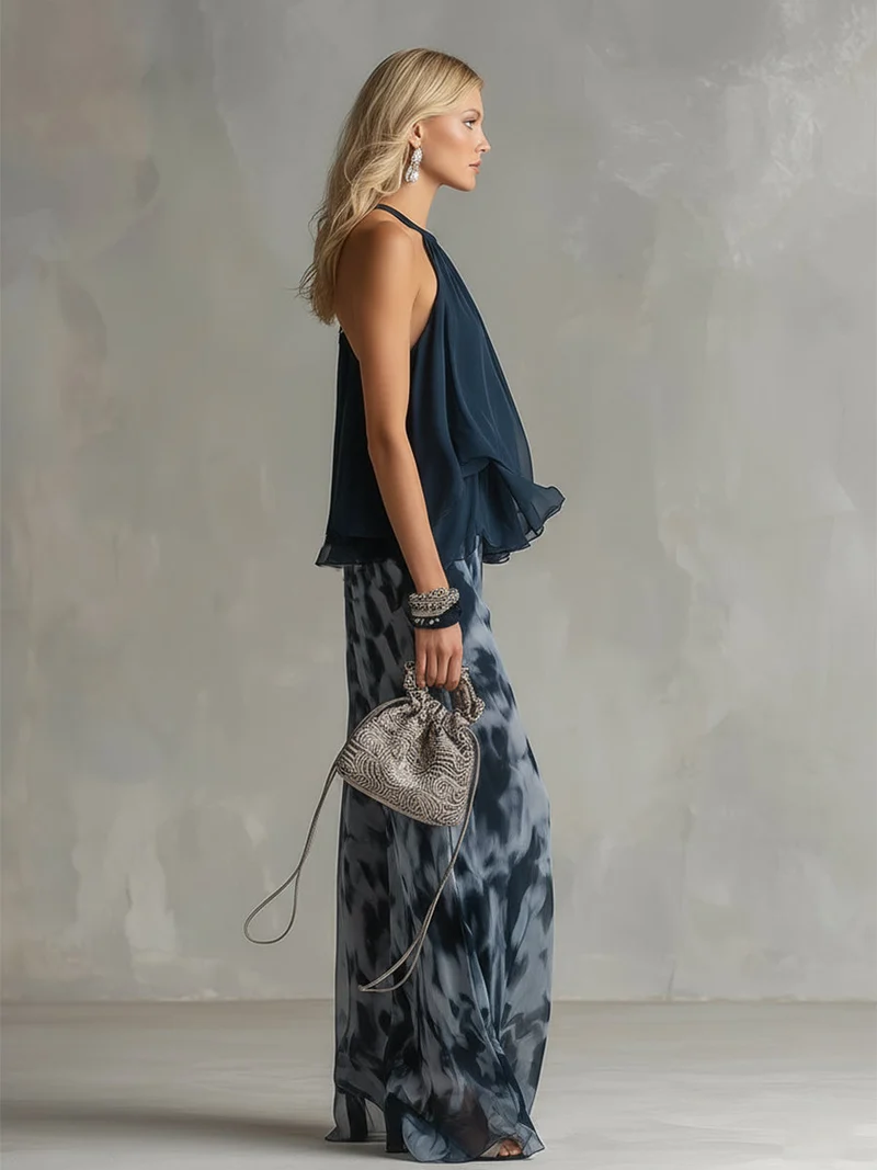 Viviana | Damen Neckholder Top mit Weiter Hose Set