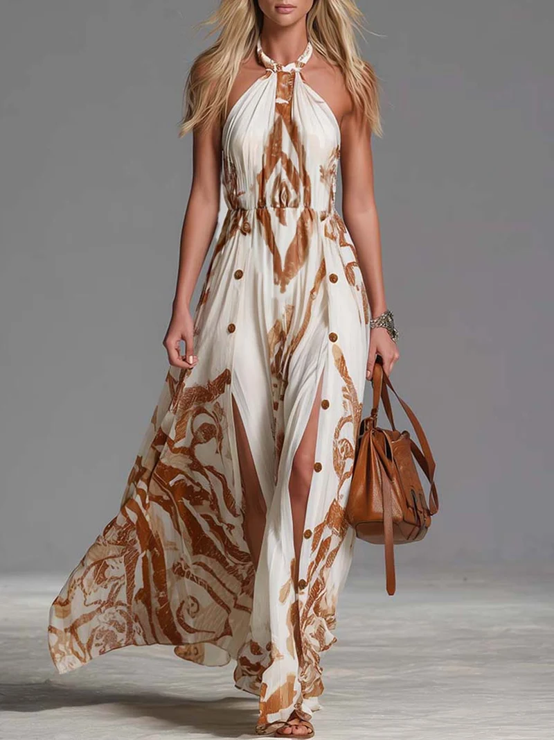 Ophelia | Damen Neckholder Paisley Maxikleid