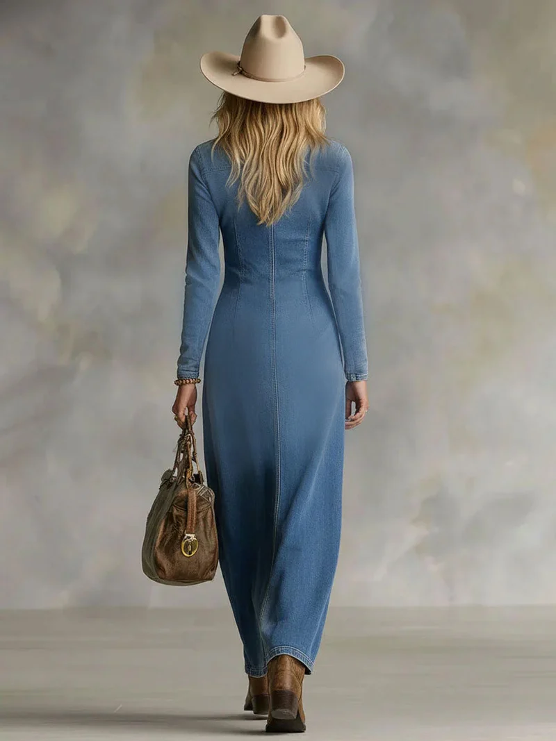 Marlika | Damen V-Ausschnitt Langarm Maxikleid
