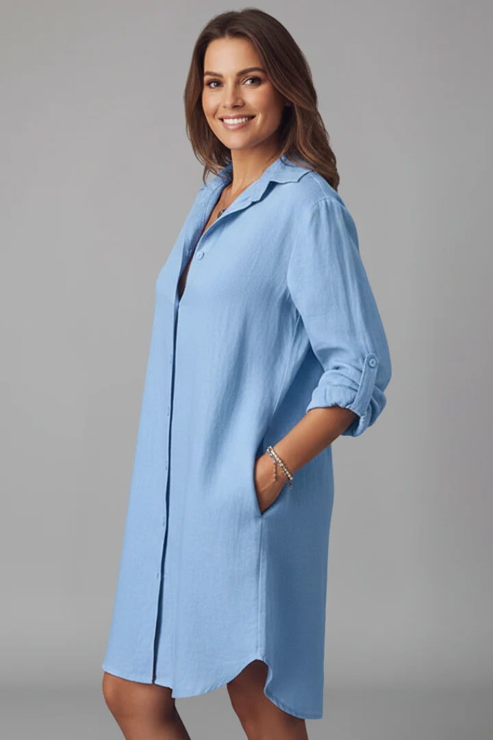 Leandra | Damen Hemdblusenkleid mit Langarm
