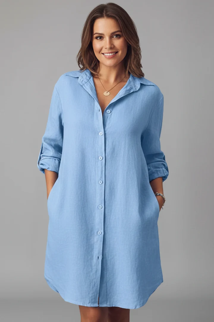 Leandra | Damen Hemdblusenkleid mit Langarm