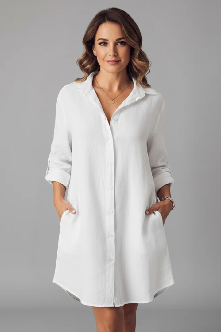 Leandra | Damen Hemdblusenkleid mit Langarm