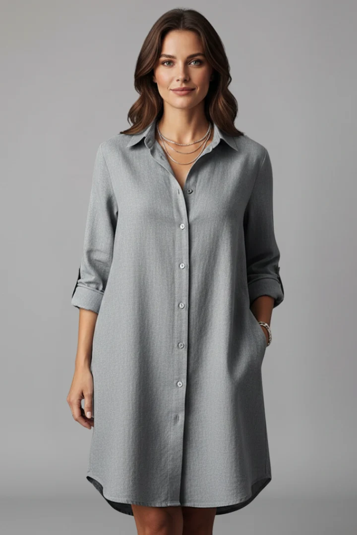 Leandra | Damen Hemdblusenkleid mit Langarm