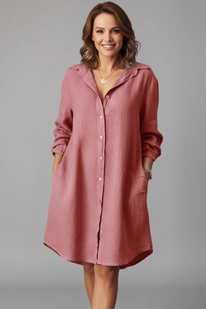 Leandra | Damen Hemdblusenkleid mit Langarm