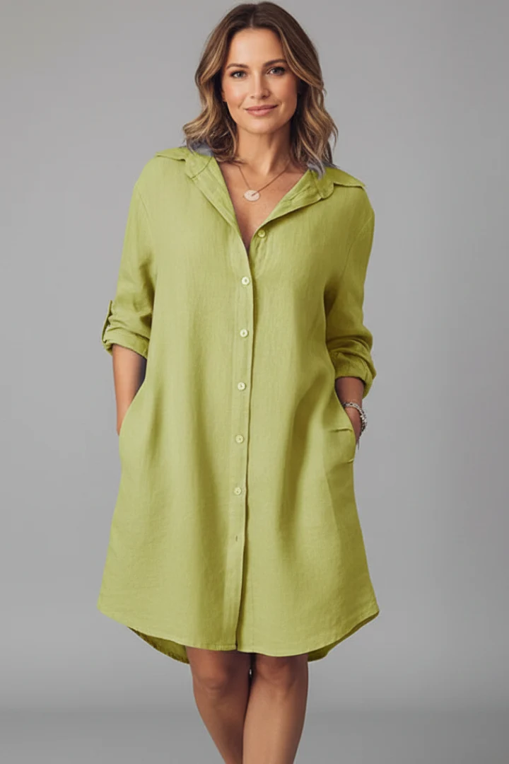 Leandra | Damen Hemdblusenkleid mit Langarm