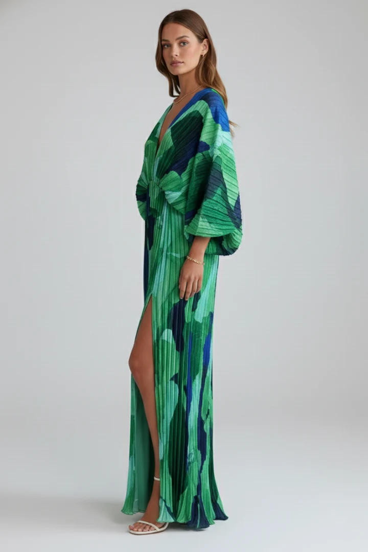 Eleonore | Damen Wickel Maxikleid V-Ausschnitt Langarm