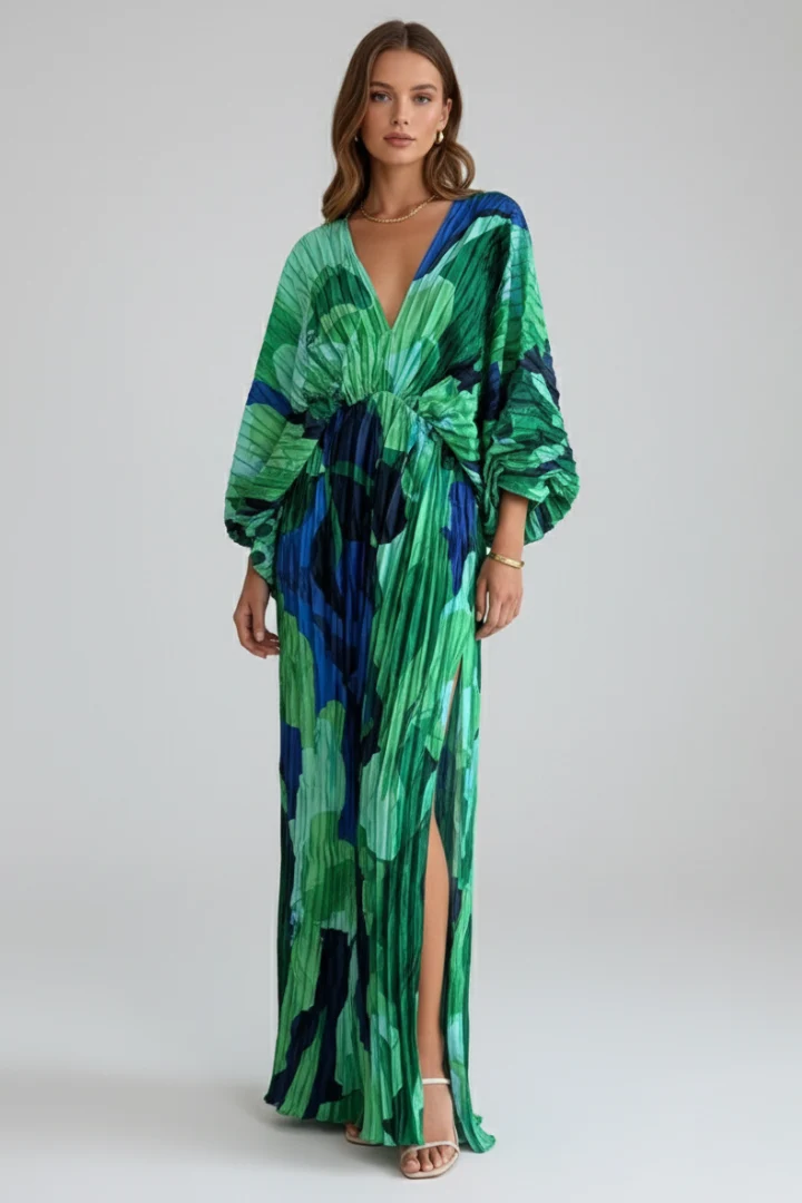 Eleonore | Damen Wickel Maxikleid V-Ausschnitt Langarm