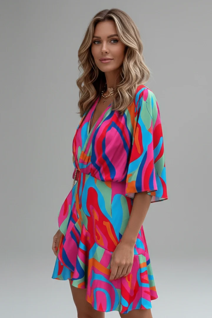 Linnea | Damen Wickel Mini Kleid mit Taillengürtel